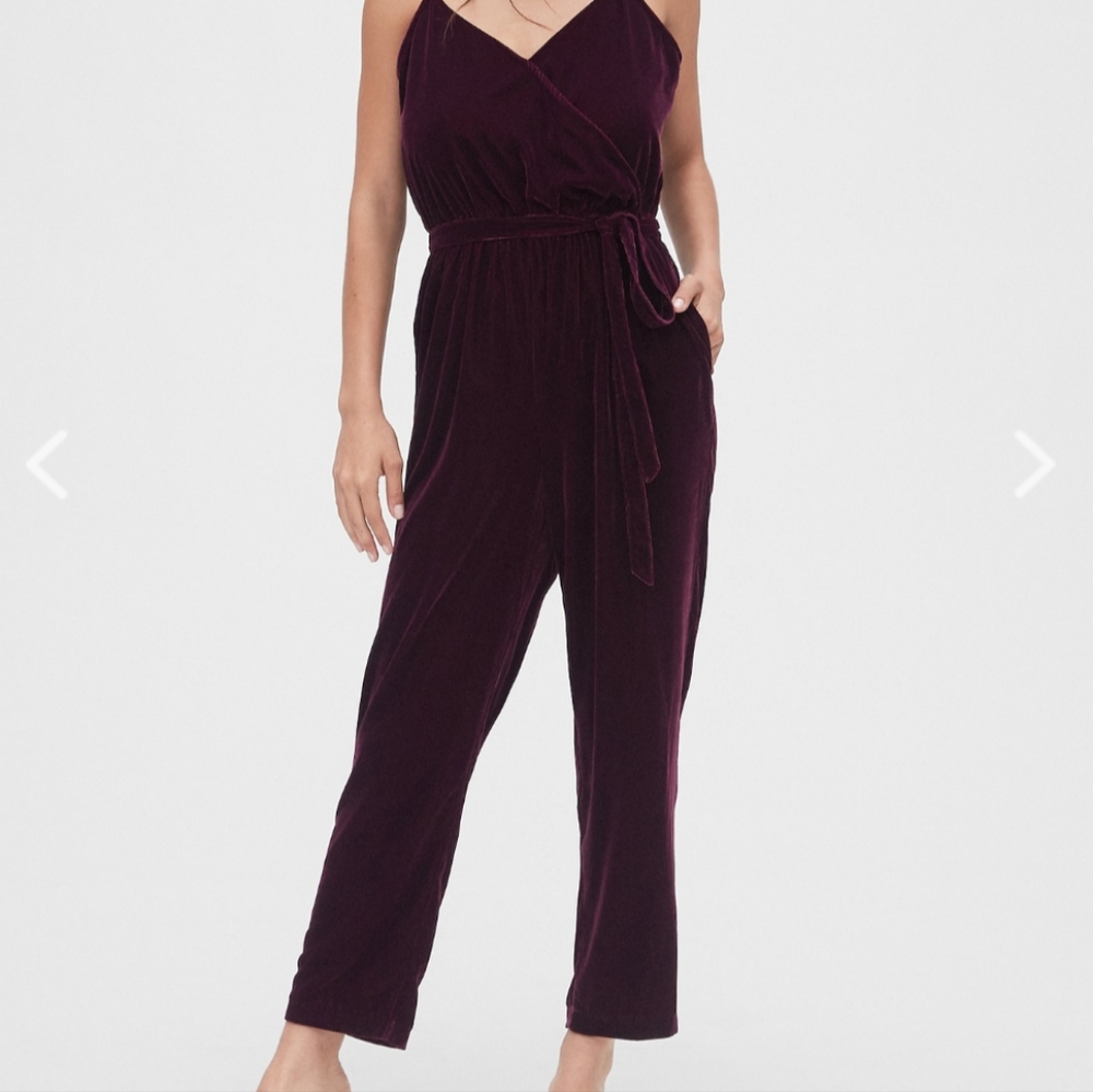 GAP velvet wrap front jumpsuit